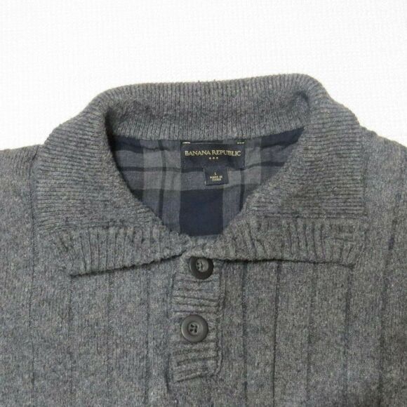 Banana Republic Men's Button Packet Pullover Sweater Heather Gray Size Large - Picture 2 of 11